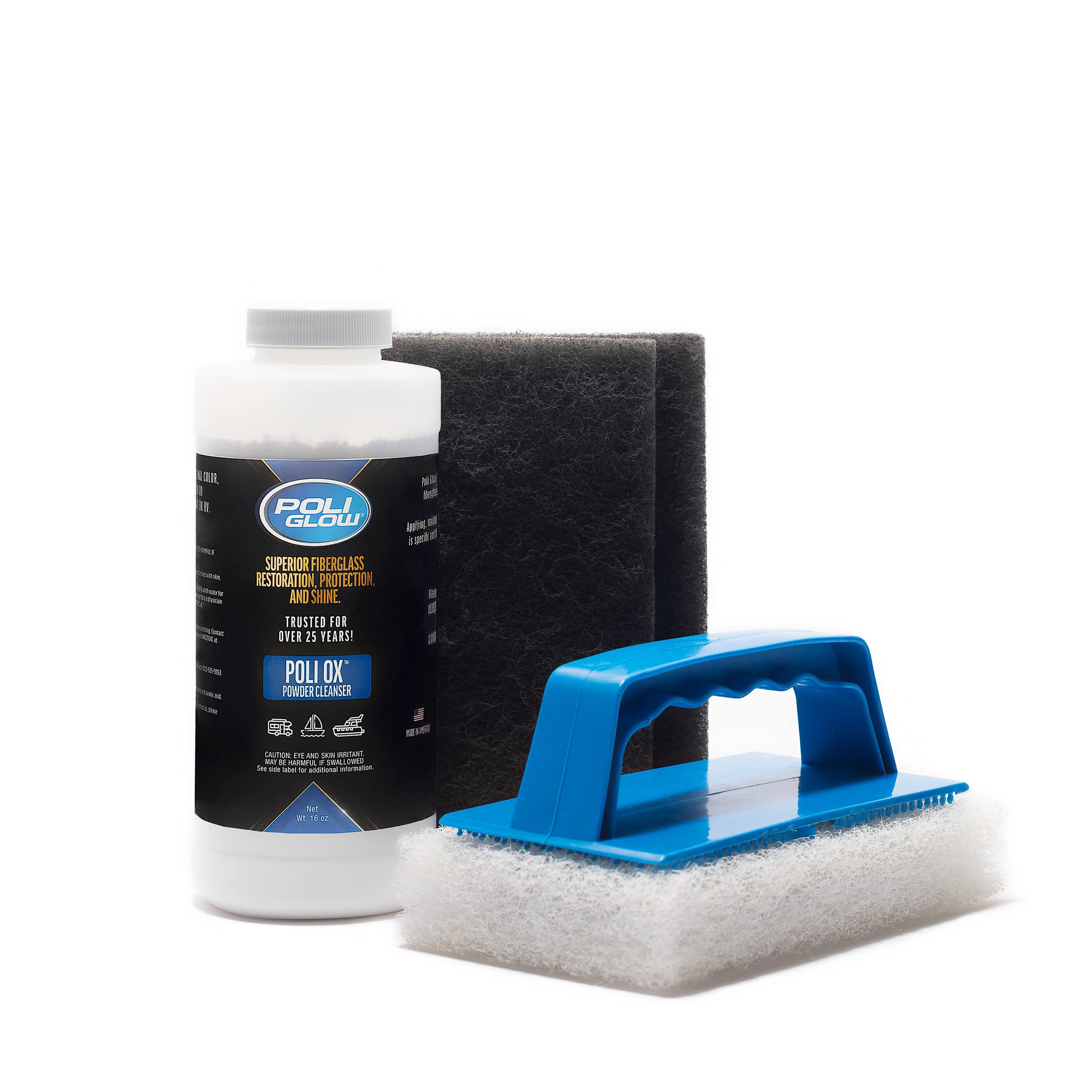 Poli Glow Poli Ox - Remove Heavy Oxidation And Stains From Fiberglass Boat & Rv Surfaces. Includes Scrubbing Pads.
