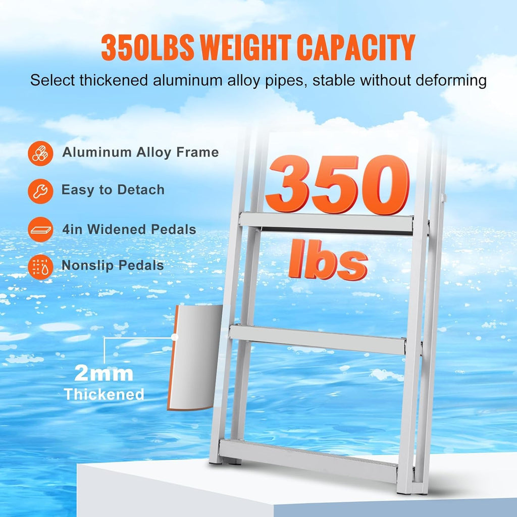 Vevor Retractable Dock Ladder 5 Steps, Aluminum Sliding Pontoon Boat Ladder With 48''-60'' Adjustable Height, 4'' Wide Nonslip P