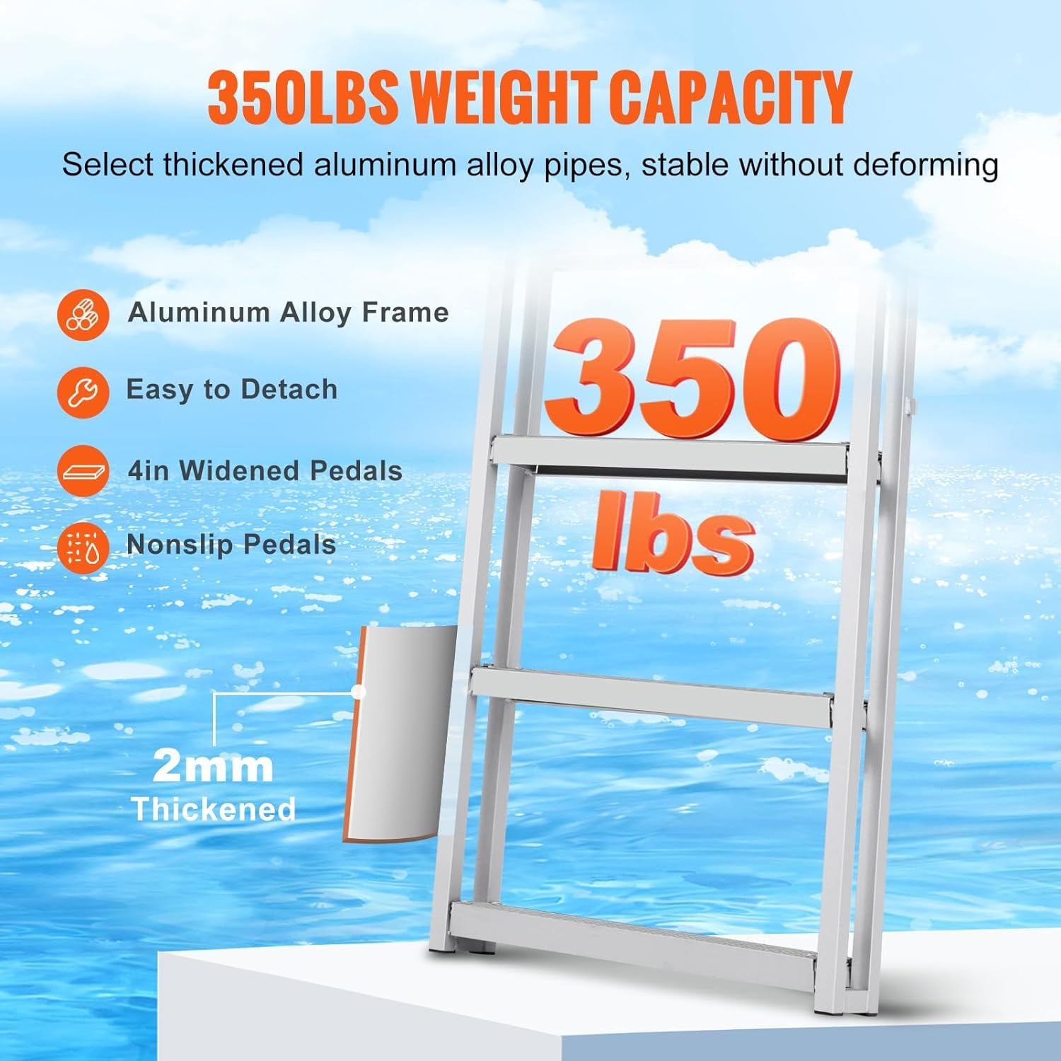 Vevor Retractable Dock Ladder 5 Steps, Aluminum Sliding Pontoon Boat Ladder With 48''-60'' Adjustable Height, 4'' Wide Nonslip P