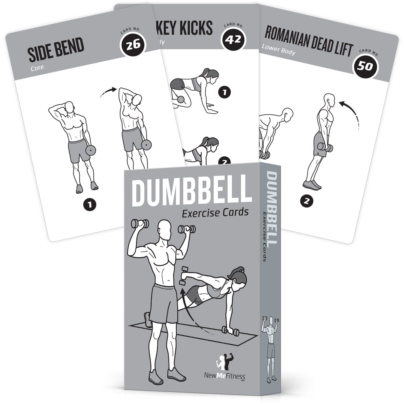 NewMe Fitness Dumbbell Workout Cards, Instructional Fitness Deck for Women & Men, Beginner Fitness Guide to Training Exercises a