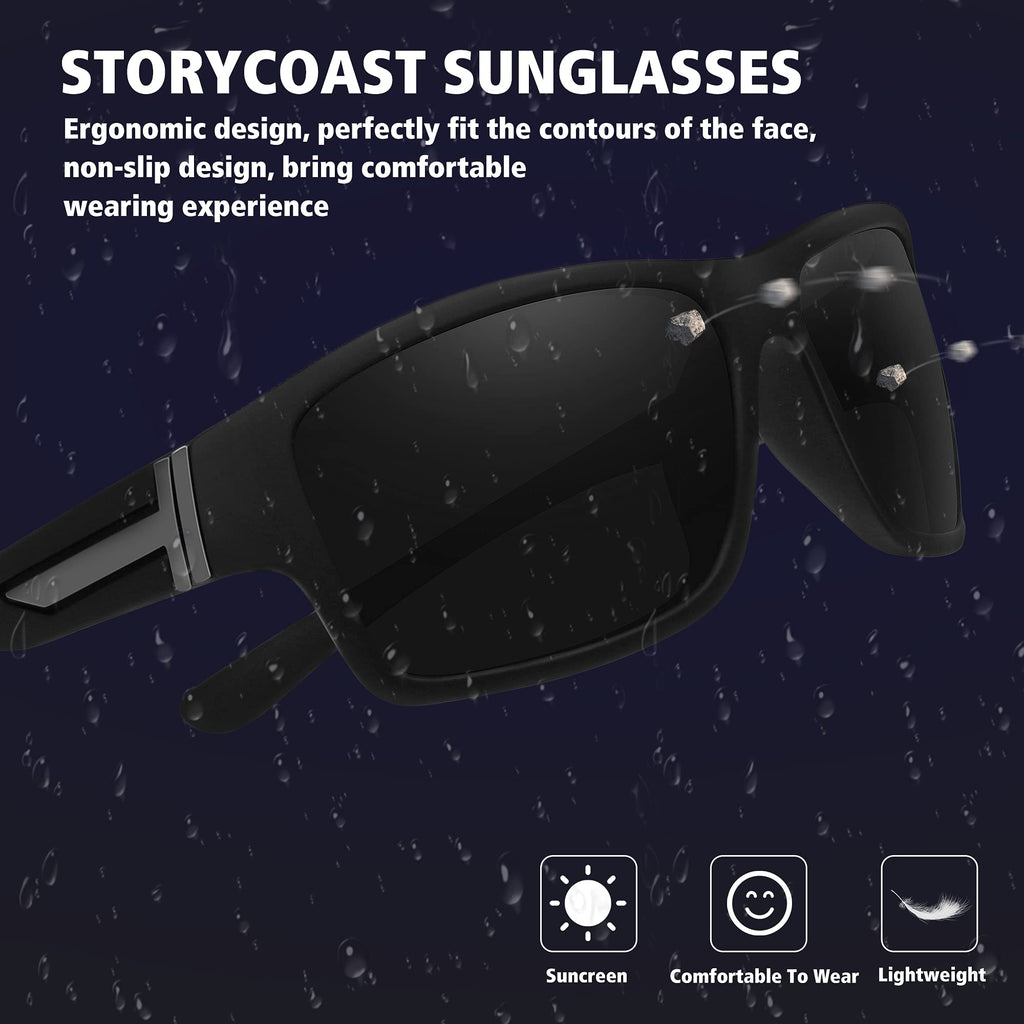 Storycoast Polarized Sports Sunglasses For Men Women Unbreakable Frame Cycling Fishing Driving 3Pack Black+Black+Black