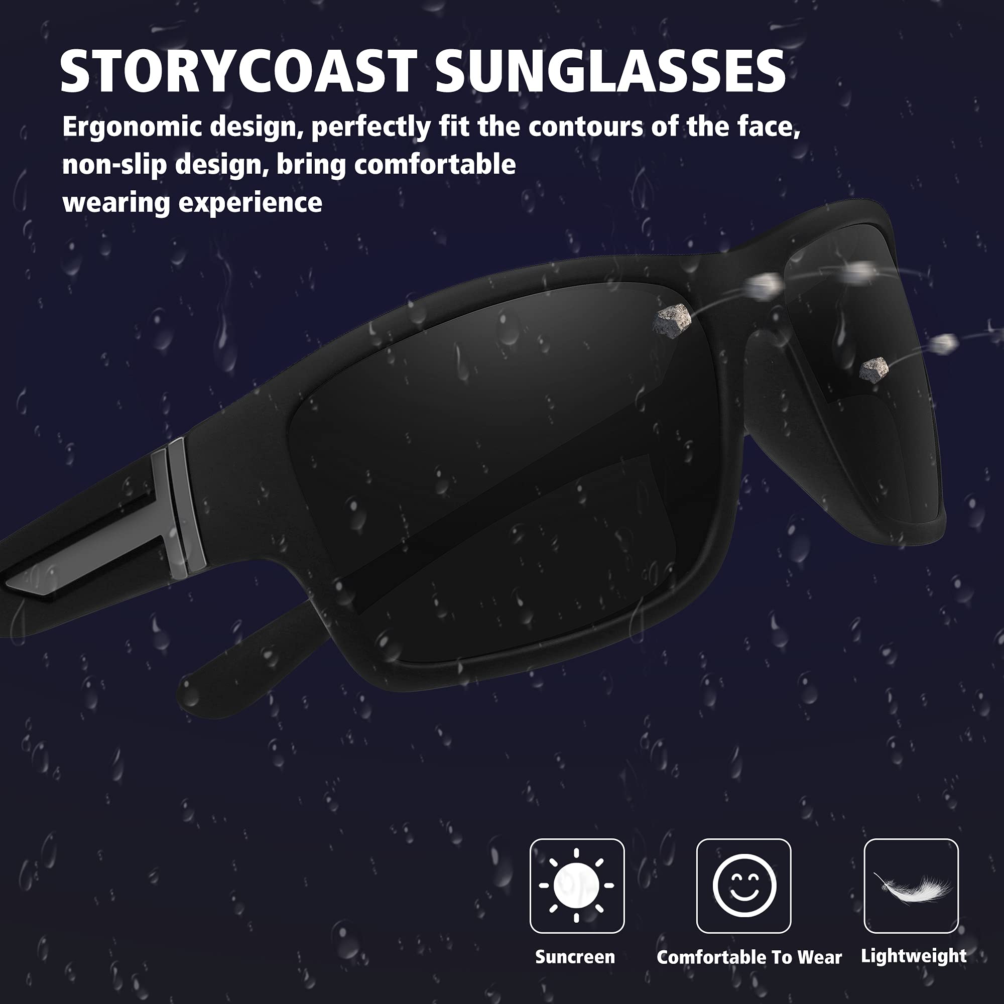 Storycoast Polarized Sports Sunglasses For Men Women Unbreakable Frame Cycling Fishing Driving 3Pack Black+Black+Black
