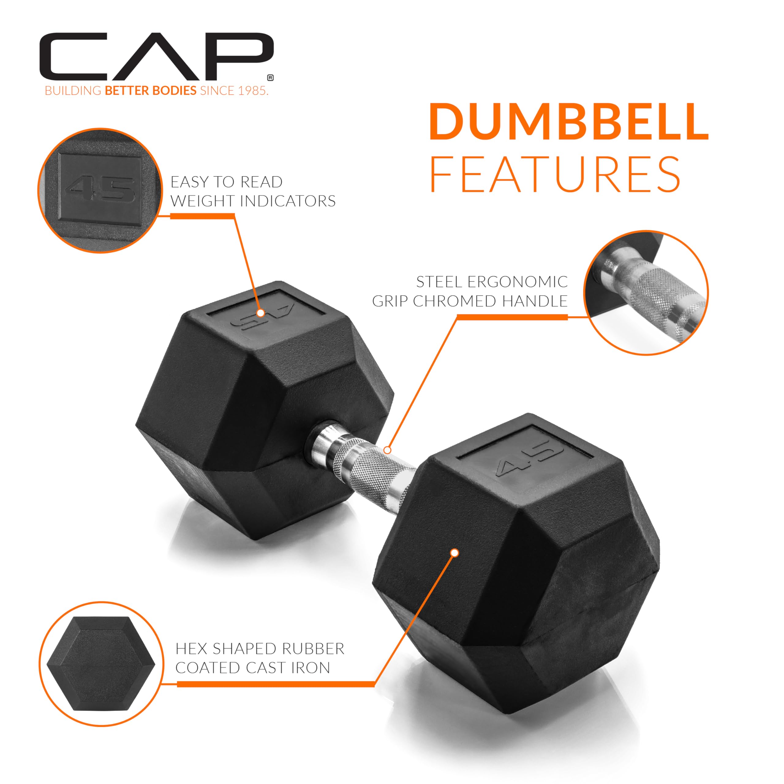 Cap Barbell 45 Lb Coated Hex Dumbbell Weight, New Edition