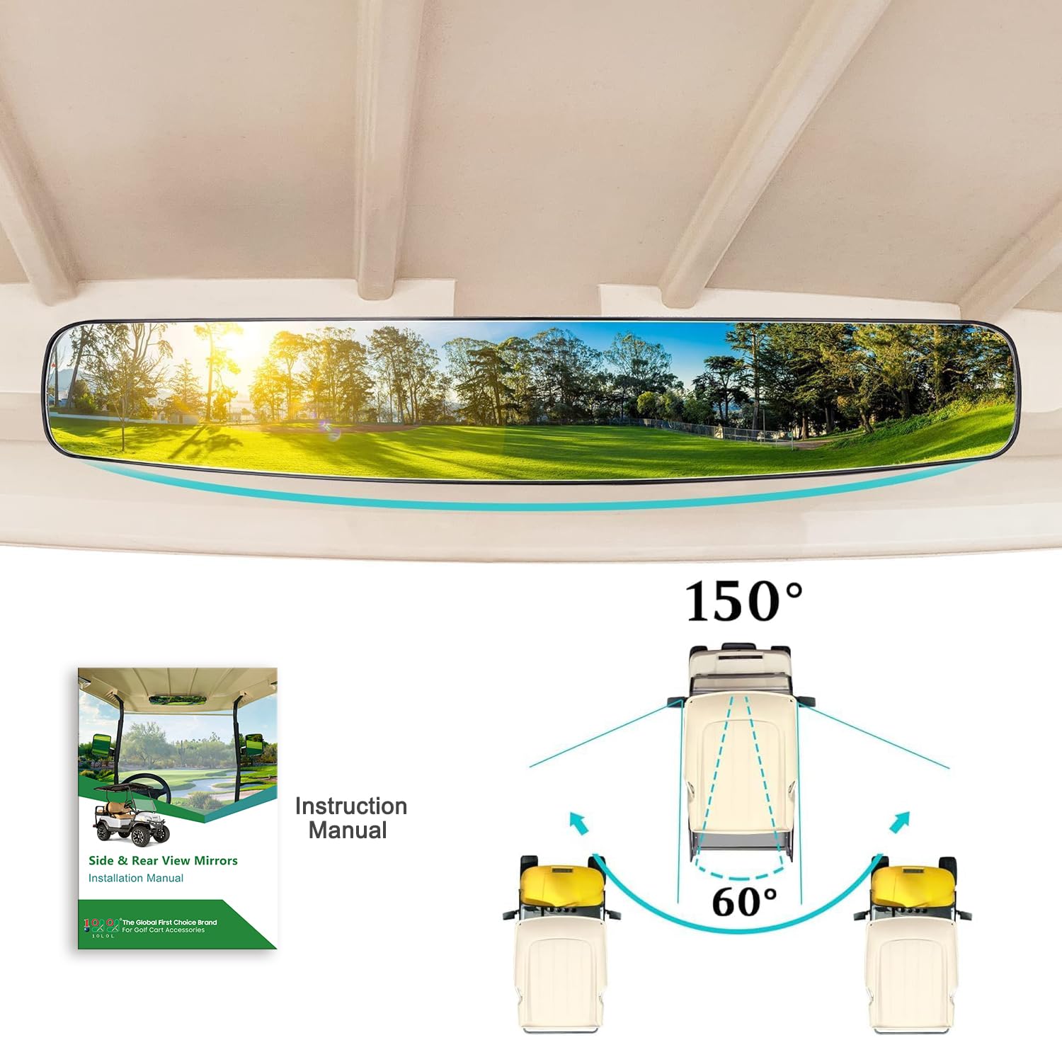 10L0L Newest Golf Cart Mirrors, Folding Side Mirror And Panoramic Rear View Mirror Kit For Yamaha Club Car Ezgo, Eliminate Blind