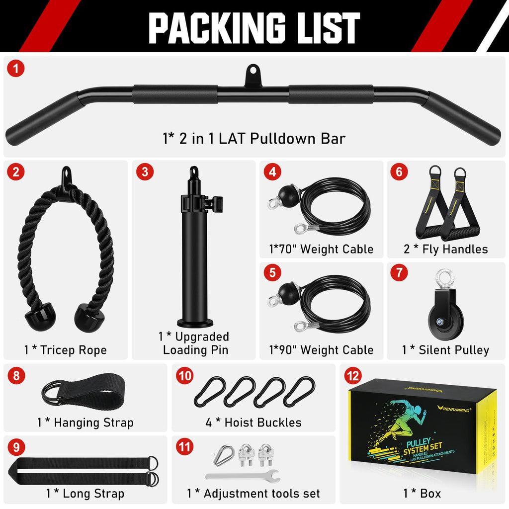Vavosport Fitness Lat And Lift Pulley System Gym - Upgraded Lat Pull Down Cable Machine Attachments, Loading Pin, Handle And Tri
