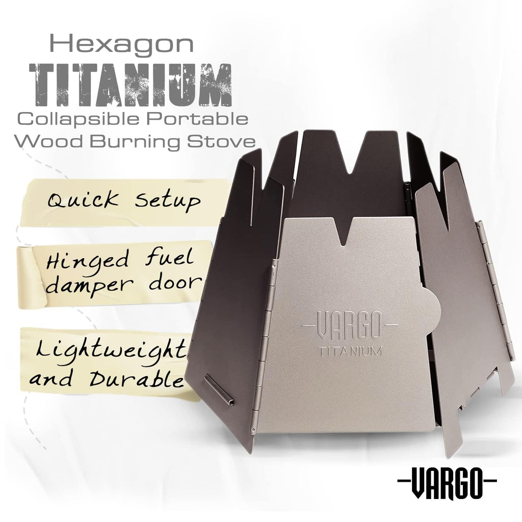Vargo Titanium Hexagon Wood Stove  Collapsible Portable Wood Burning Stove  Ultra Lightweight Compact Wood Stove For Backpackers
