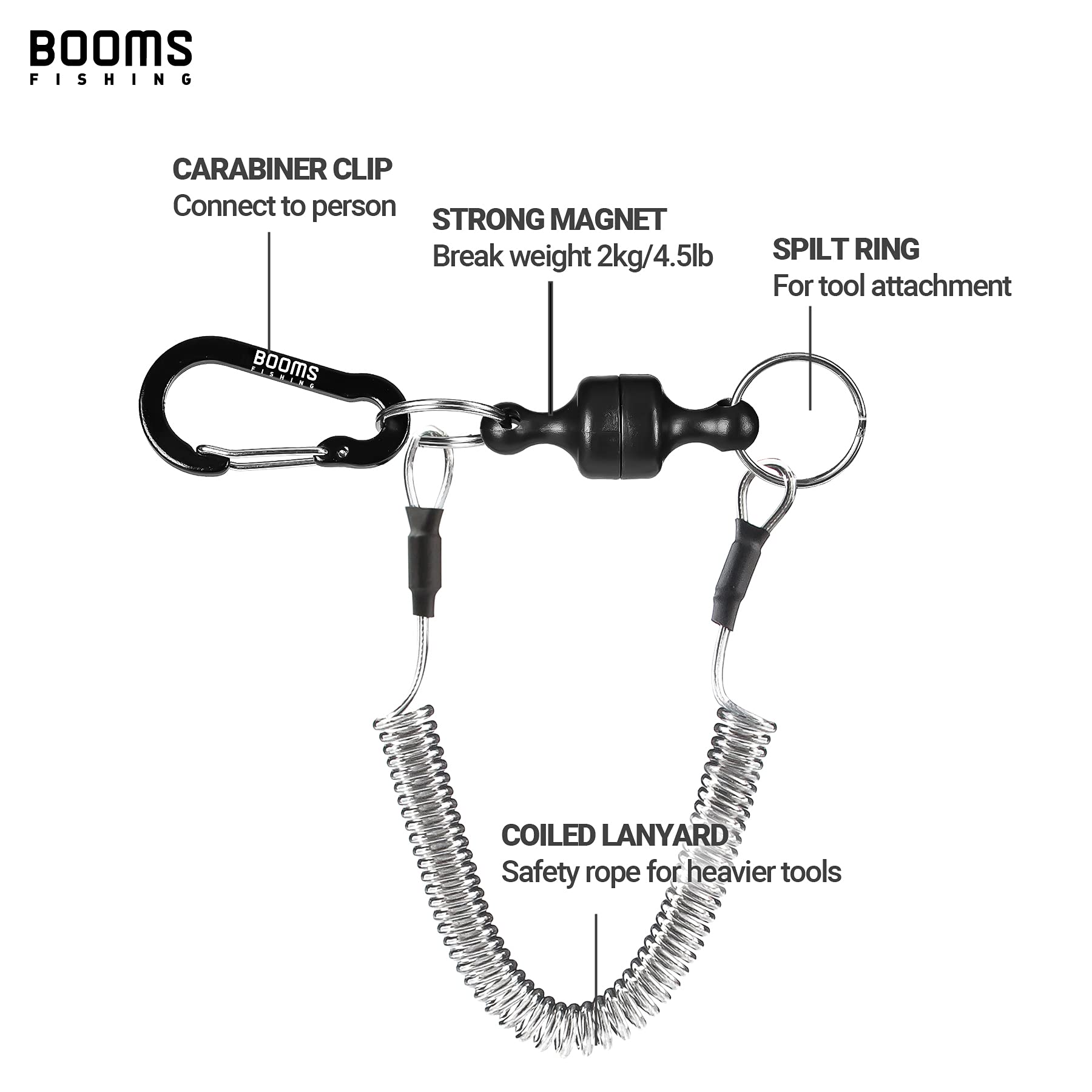 Booms Fishing Mrc Magnetic Net Release For Fly Fishing, Magnetic Quick Release Keychain, Magnet Clip Release With Coiled Lanyard