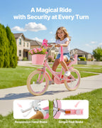 Vevor Kids Bike, 16 Inches Princess Style Children Bicycle With Streamers & Basket, Rider Height 3.28 Ft - 4.27 Ft, Doll Seat &