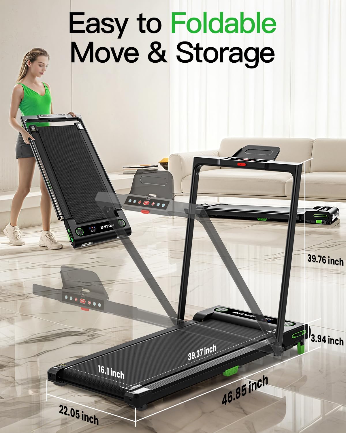 Akluer Walking Pad Treadmill, 330Lbs Capacity, Compact Walking Pad, 2.5Hp Desk Treadmills, 45Db Silent Operation, Foldable Tread