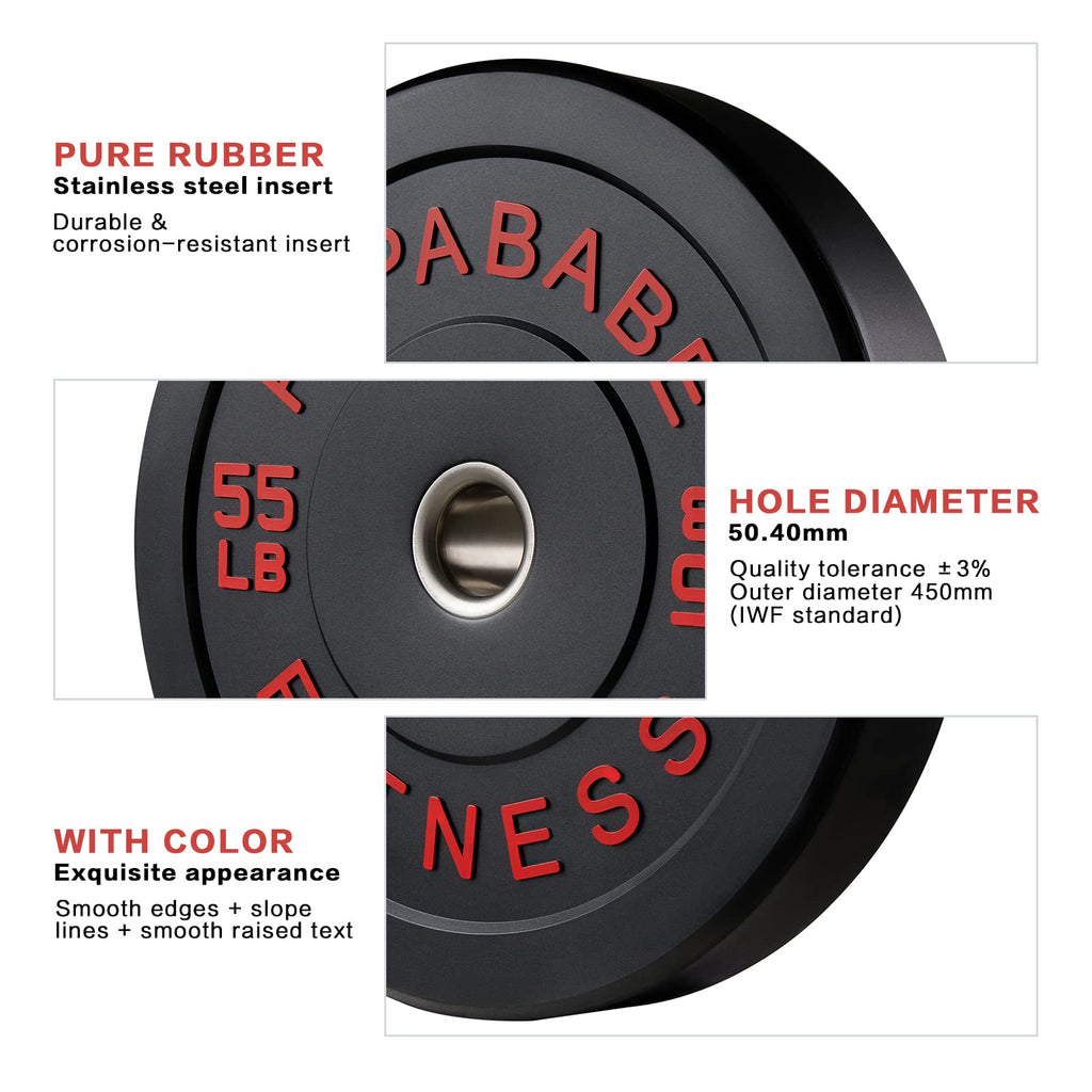 Papababe Bumper Plates Set 2-Inch, Color Coded Olympic Weight Plates, Weight Plate Set With Steel Insert For Weightlifting In Ho