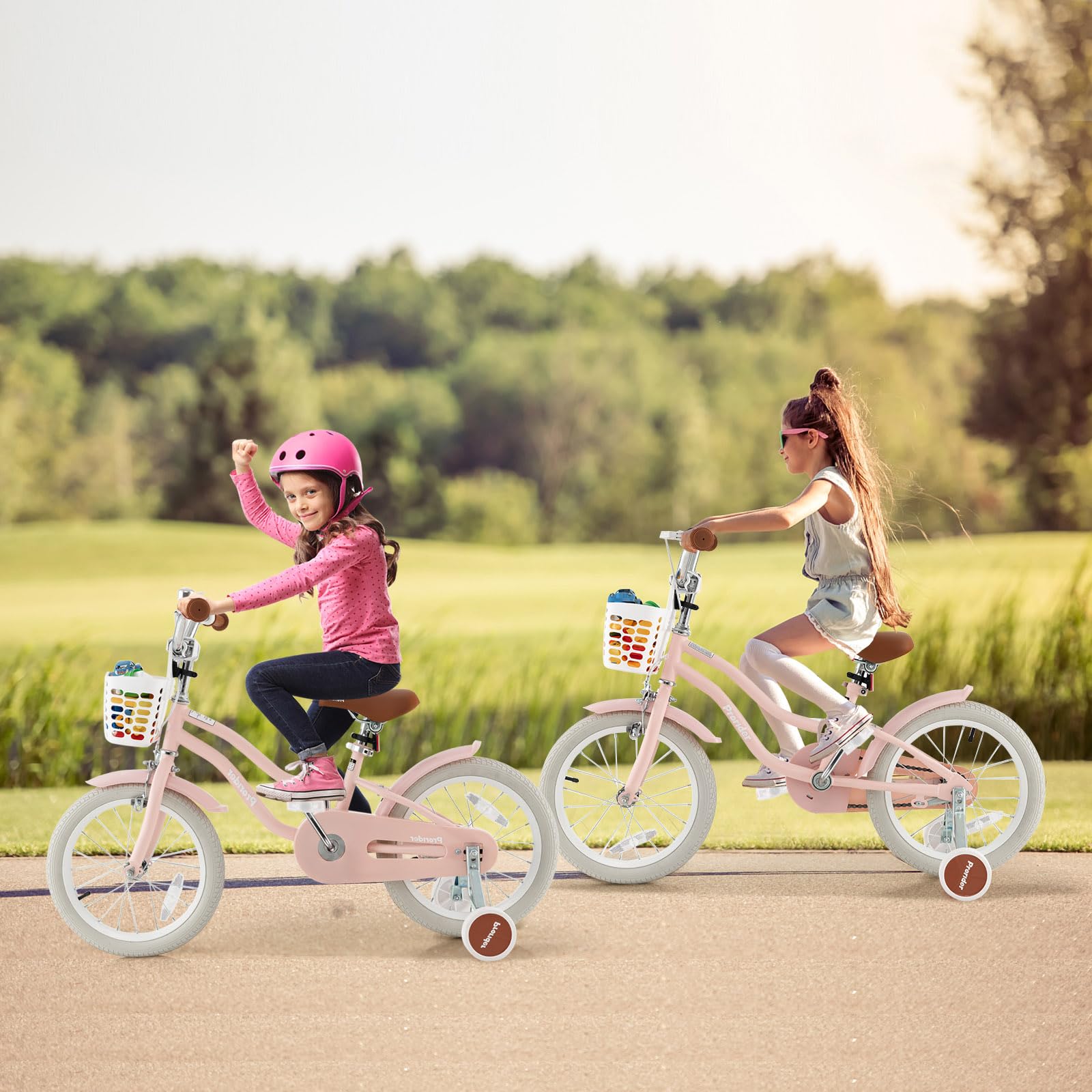 BABY JOY Kids Bike, 18 Inch Boys Girls Bike for 4-8 Years Old w/Training Wheels, Adjustable Seat, Removable Basket, Handbrake an