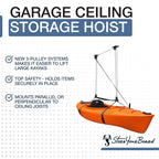 Storeyourboard Kayak And Canoe Ceiling Pulley System, Garage Mount Storage Hoist, Heavy Duty Holds 150 Lbs, Indoor Hanging Organ