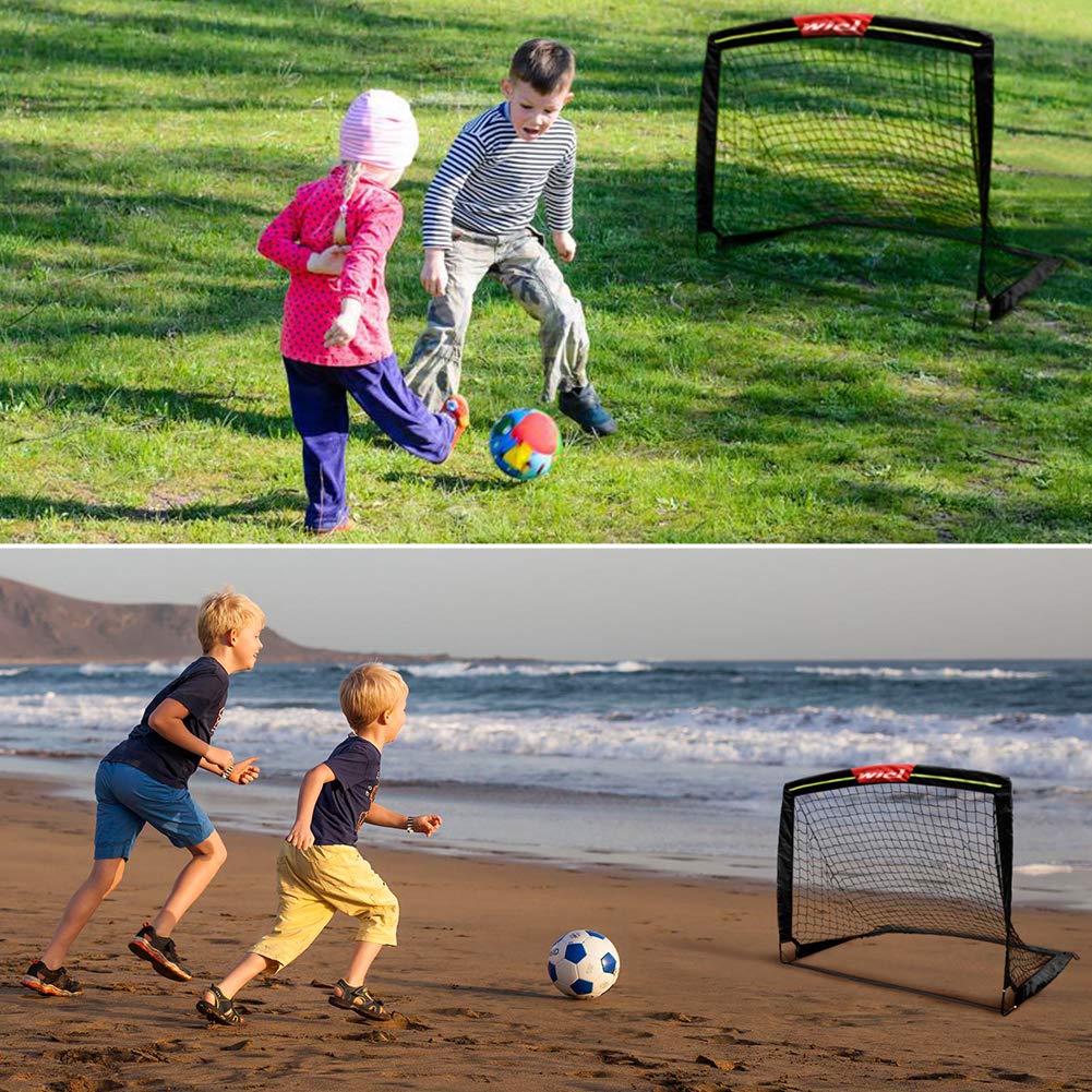 Wiel Soccer Goal, 4Ft X 3Ft Net Easy Fold-Up Training Goals W' Reflective Strips For Playing At Nightfall, Set Of 2 For Family T