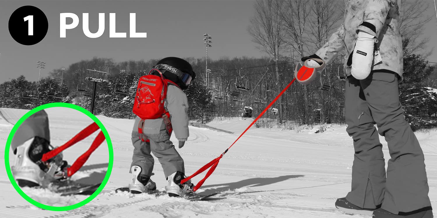 Mdxone Kids Snowboard Ski Harness Trainer With Retractable Leash And Absorb Bungees (Red) Winter 21-22 Yetis Logos