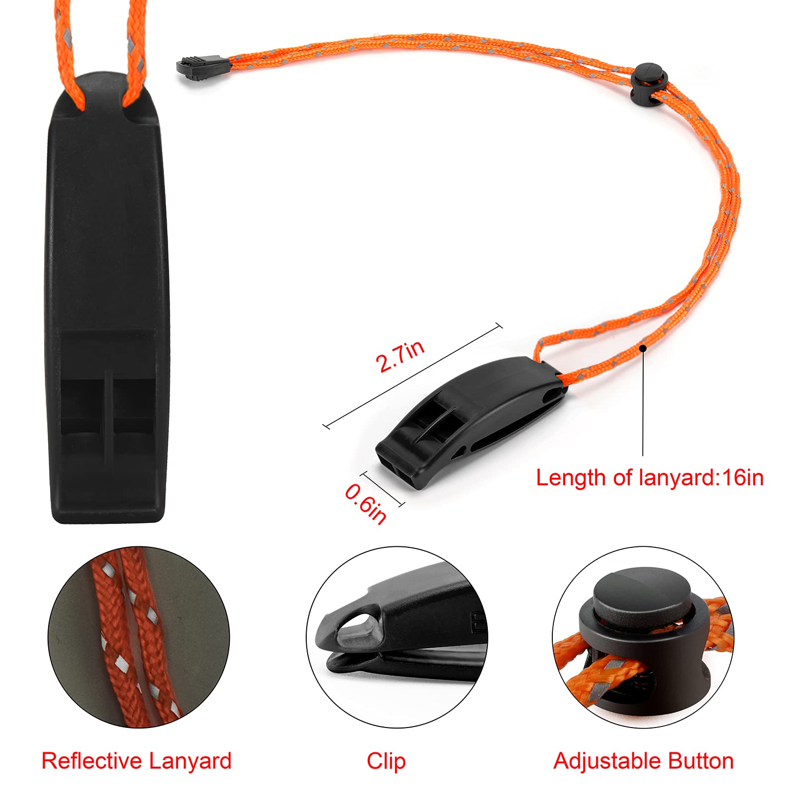 Hipat Emergency Whistle, Super Loud Safety Whistle With Lanyard, Ideal For Kayaking, Boating, Swimming, Water Survival, Hiking,