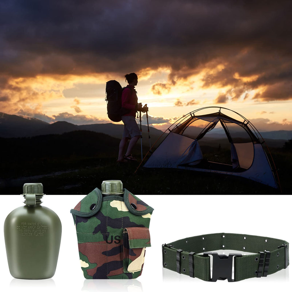 1 Quart Canteen Kit Portable Canteen Hydration Canteens Water Bottle With Reinforced Nylon Bottle Pouch Cover Bag,Aluminum Cup A