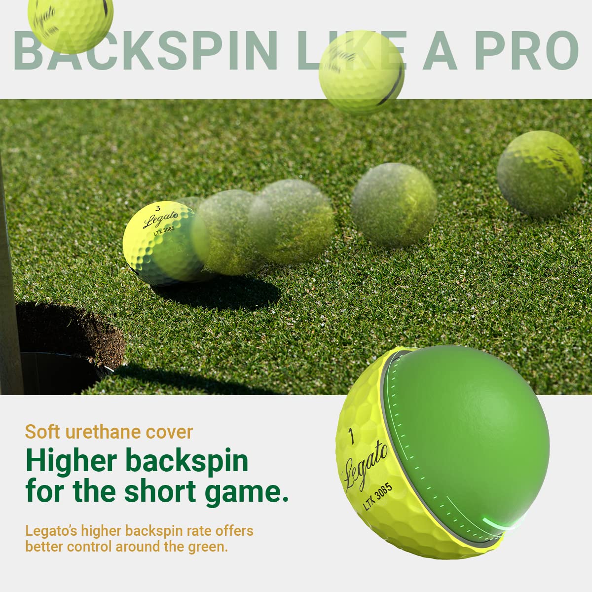 Legato Golf Balls, Ltx 3085 | Designed To Help Golfers Break 90 | Maximized Long Distance With Soft Feel | 3 Piece | Urethane Co