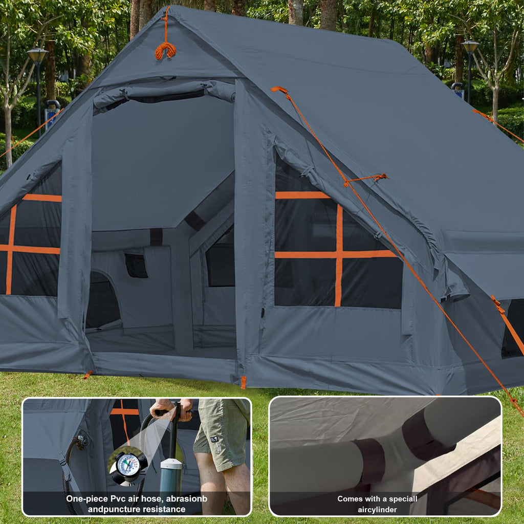 Inflatable Camping Tent With Pump, 4 Person Glamping Tents Sun Shelter, Easy Setup Waterproof Outdoor Oxford Tents, Self-Support