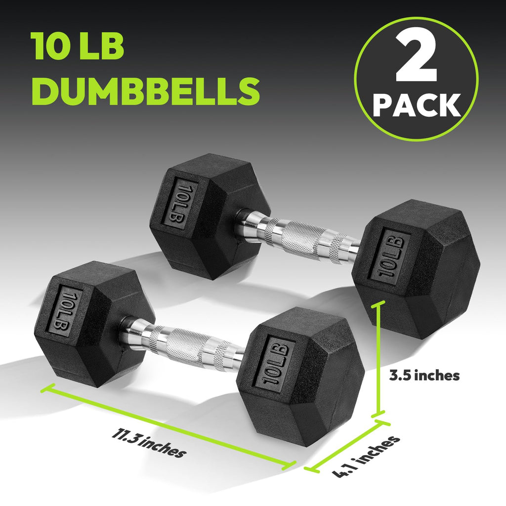 Handbode Hex Dumbbell Rubber Encased Dumbbell Strength Training Hex Dumbbell, Hand Weight For Workout & Exercise/Pair Of 10Lb