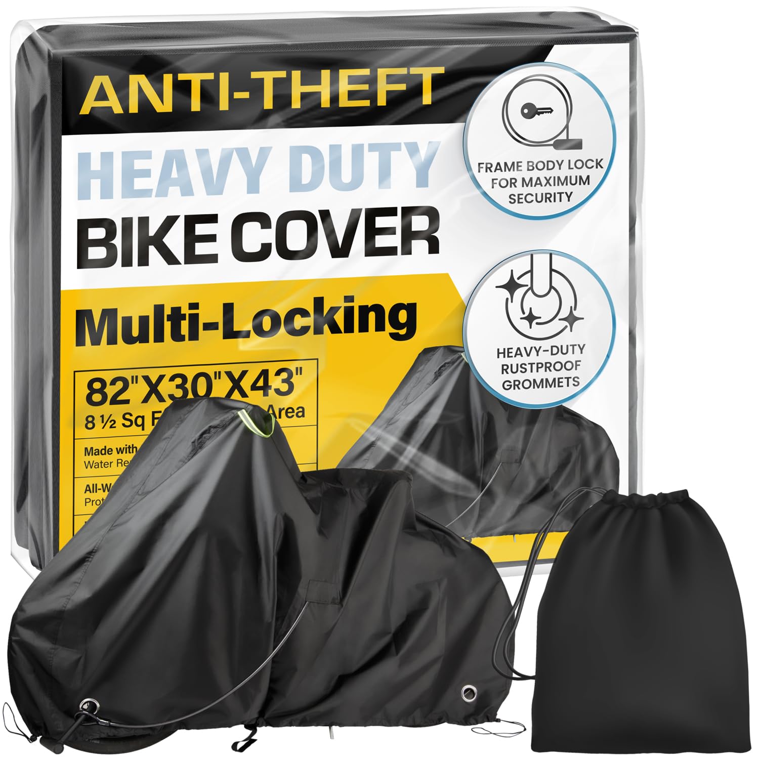 Waterproof Bicycle Cover For Outdoor Storage - Fits 1 Or 2 Mountain, Road, Electric Bikes - Anti Theft Lock Holes For Frame Body