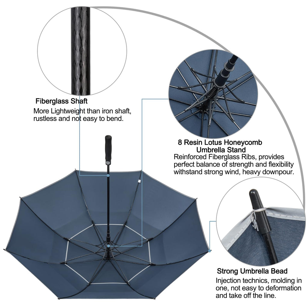 G4Free 47/54/62/68 Inch Automatic Open Golf Umbrella Oversize Extra Large Double Canopy Vented Windproof Waterproof Stick Umbrel