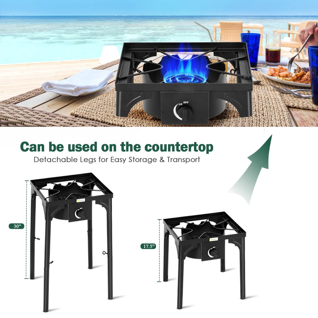 Goplus Outdoor Camping Stove, Single Burner Propane Gas Cooker W/Detachable Legs & 0-20 Psi Regulator & Csa Approval For Camp Pa