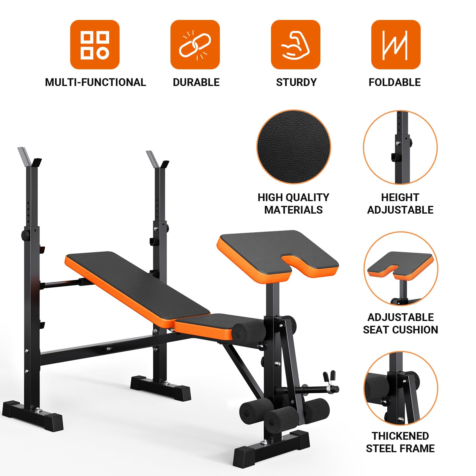 Yoleo 6 In 1 Weight Bench Set For Home Gym, Adjustable & Foldable Weight Bench, Workout Bench With Squat Rack For Bench Press Si