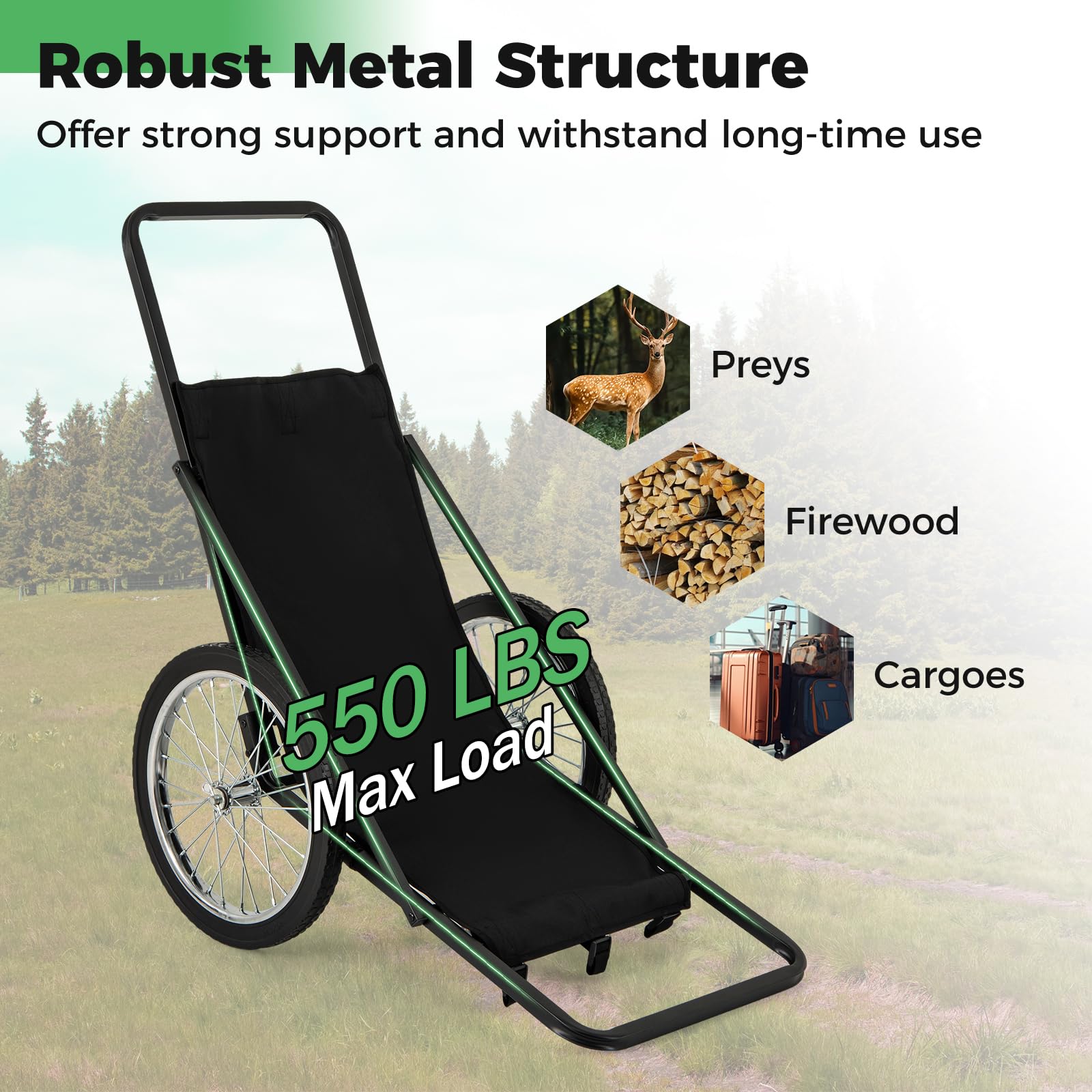 Gymax Deer Cart, 550 Lbs Folding Game Carts With Polyester Liner, 20 Big Wheels, All-Terrain Heavy-Duty Deer Cart Game Hauler Fo