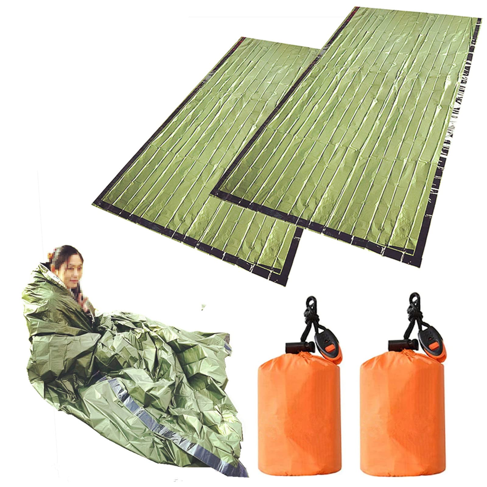 2Pcs Emergency Sleeping Bag, Lightweight Survival Sleeping Bags Thermal Bivvy Sack Emergency Blanket Survival Gear For Camping, 