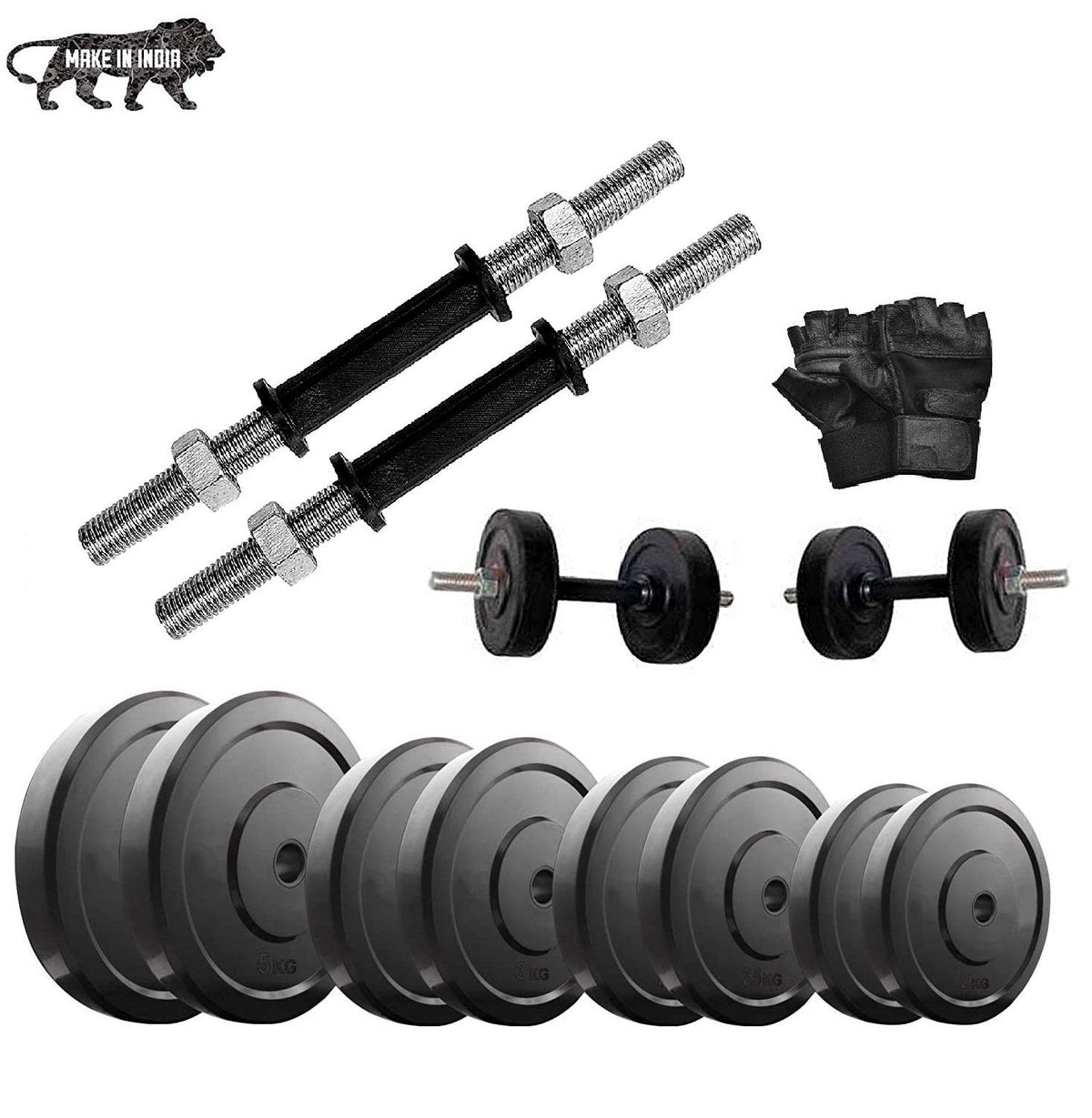 Beacon International 20 Kg Rubber Dumbbell Set(5Kg X 4), Hard Rubber Plates, Dumbbell Rods, Gloves