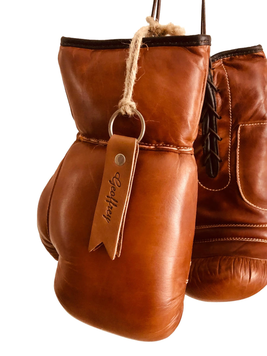 Geoffrey Tan Leather Vintage Boxing Gloves With Leather Laces  12Oz  Retro (Tan), Large