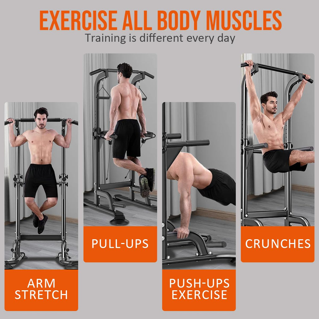 Bounabay Power Tower Dip Station Pull Up Bar For Home Adjustable Height Multifunctional Home Strength Training Fitness Exercise