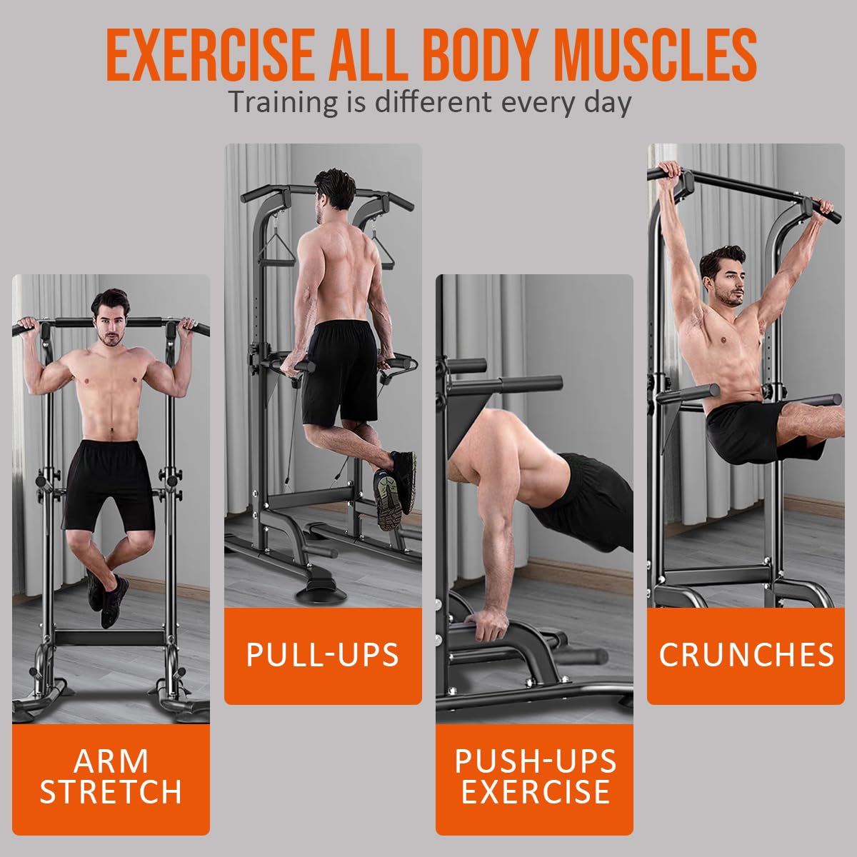 Bounabay Power Tower Dip Station Pull Up Bar For Home Adjustable Height Multifunctional Home Strength Training Fitness Exercise