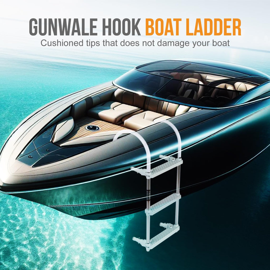 Anchor-Man Folding 3 Step Ladder For Fishing, Heavy-Duty Aluminum Pontoon Boat Ladder With Wide Steps, Ideal For Yacht, Dock, Et
