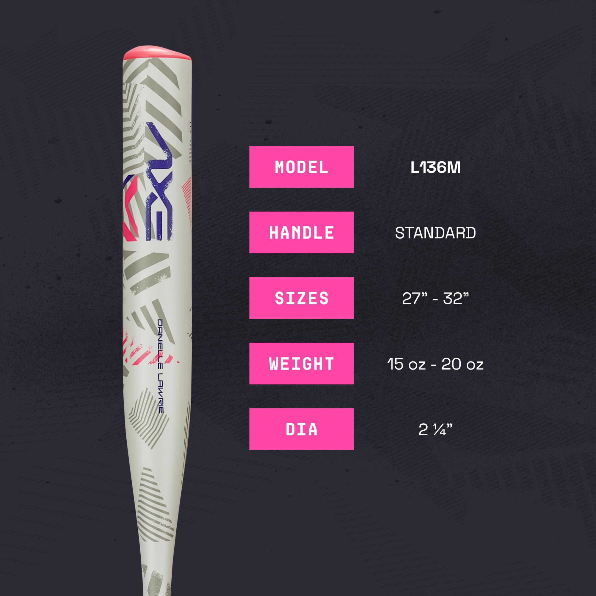 Axe Danielle Lawrie Youth Fastpitch Softball Bat | 1-Piece Alloy | -12 | Usa (Asa)/Usssa Approved | Pink/Purple | Standard Axe H