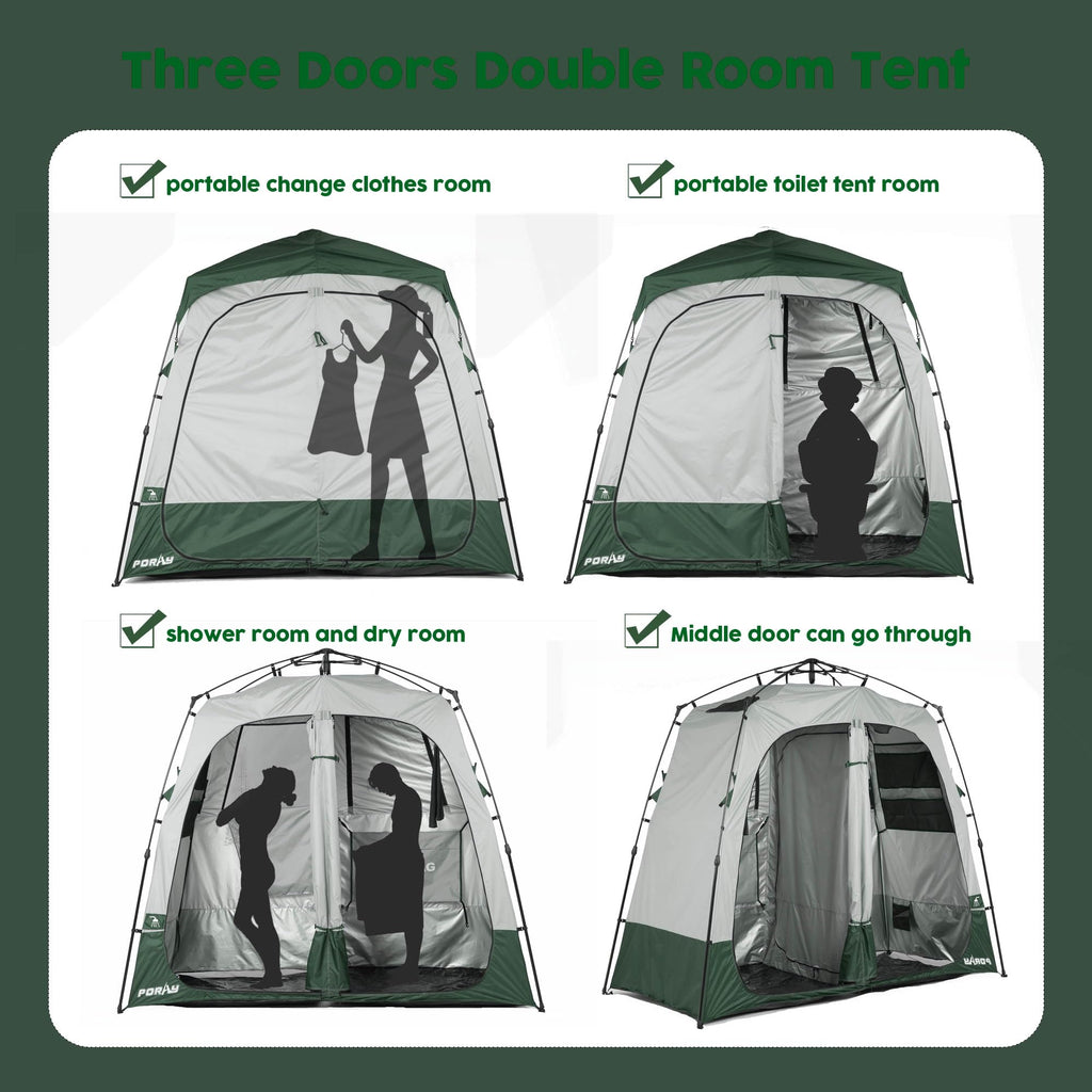 Portable Camping Shower Tent Deluxe Changing Room Easy Set Up Privacy Shelter,Large Toilet Tent 2 Rooms With Floor Drain Design