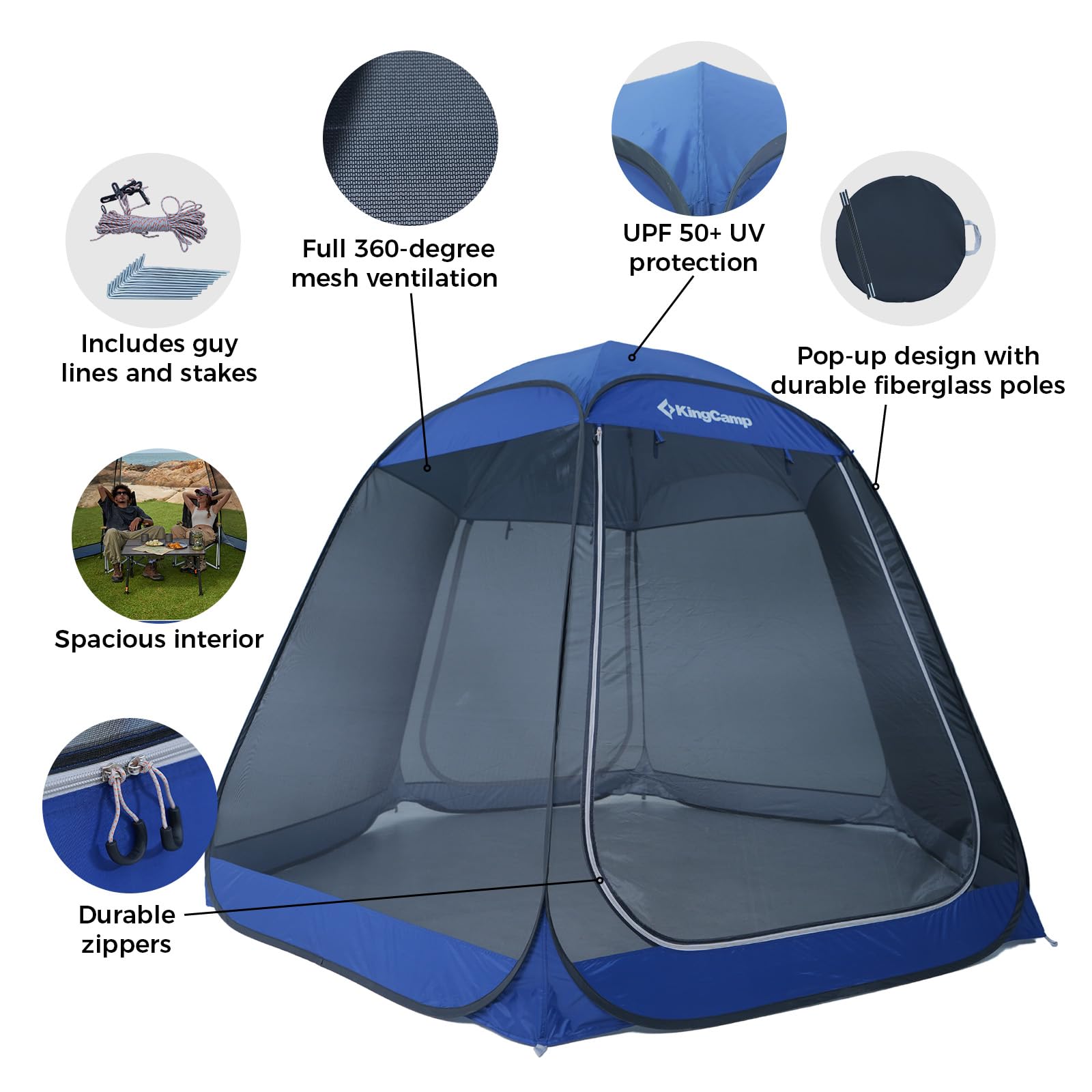 Kingcamp Pop Up Screen Tent, Camping Tent For 4-6 Person 10' X 10' Portable Screen House Room With Detachable Sunshade For Campi