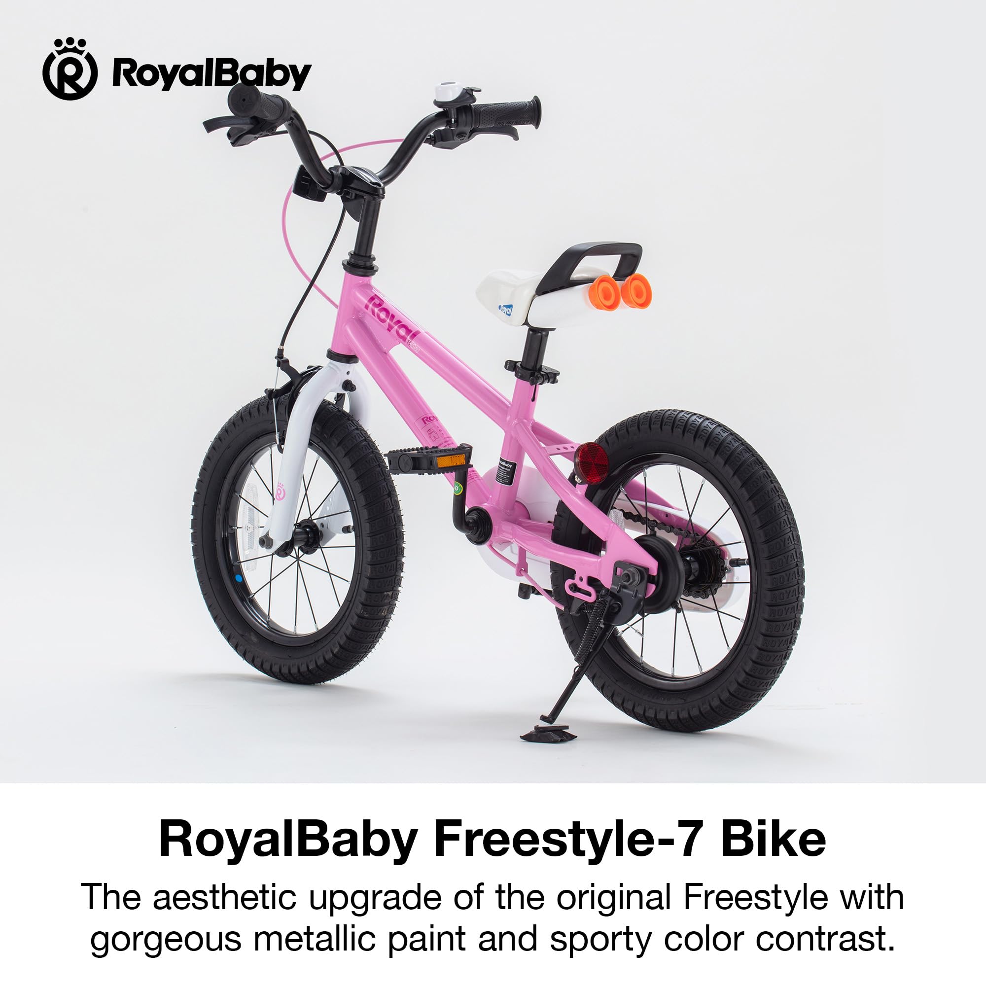 Royalbaby Freestyle-7 Toddlers Kids Bike 12 Inch Wheel Dual Handbrakes Bicycle Beginners Boys Girls Ages 3-4 Years, Pink