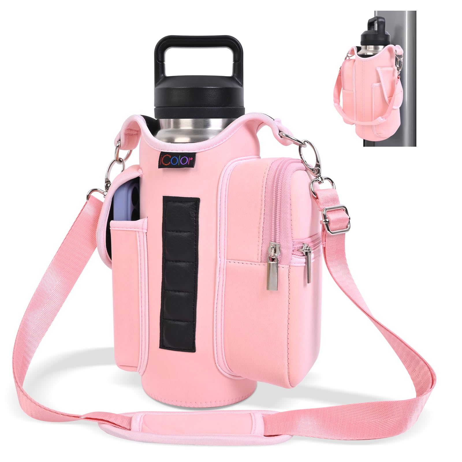 icolor Magnetic Gym Bag Water Bottle Carrier Holder with Phone Pockets & Shoulder Strap,5 Built-in Magnets Gym Bottle Pouch Slee