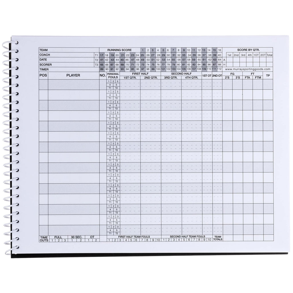 Murray Sporting Goods Basketball Scorebook - 35 Games Score Book Side By Side Score Keeping Book For Stats  Basketball Stat Trac