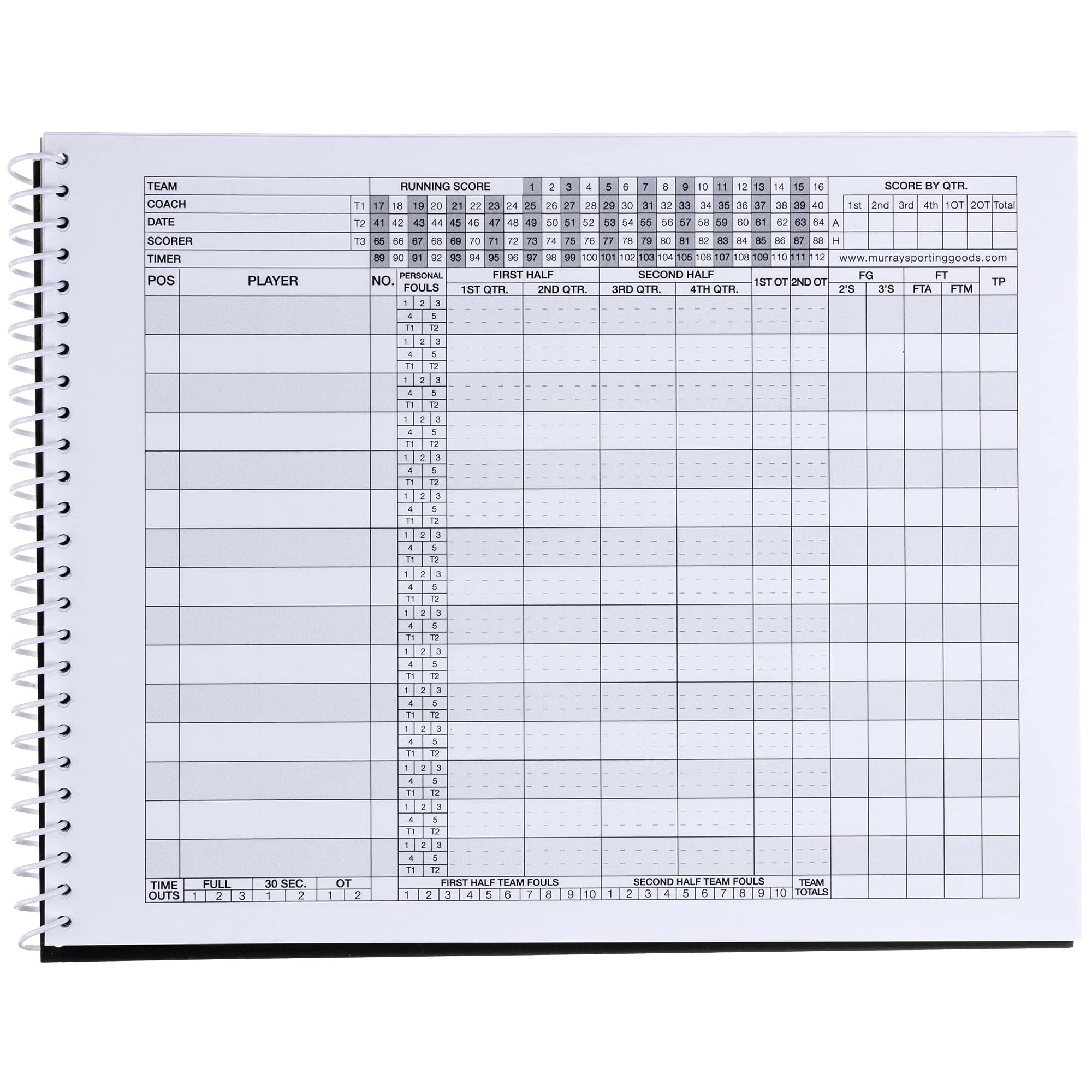 Murray Sporting Goods Basketball Scorebook - 35 Games Score Book Side By Side Score Keeping Book For Stats  Basketball Stat Trac
