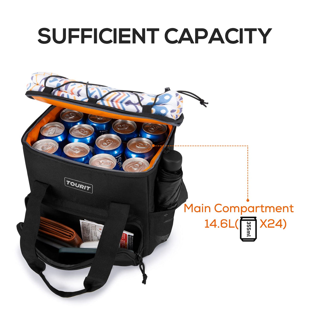 Tourit Cooler Bag 24-Can Insulated Soft Cooler Lunch Coolers Portable Cooler Bag 14.6L For Picnic, Beach, Work, Trip, Daily, Bla