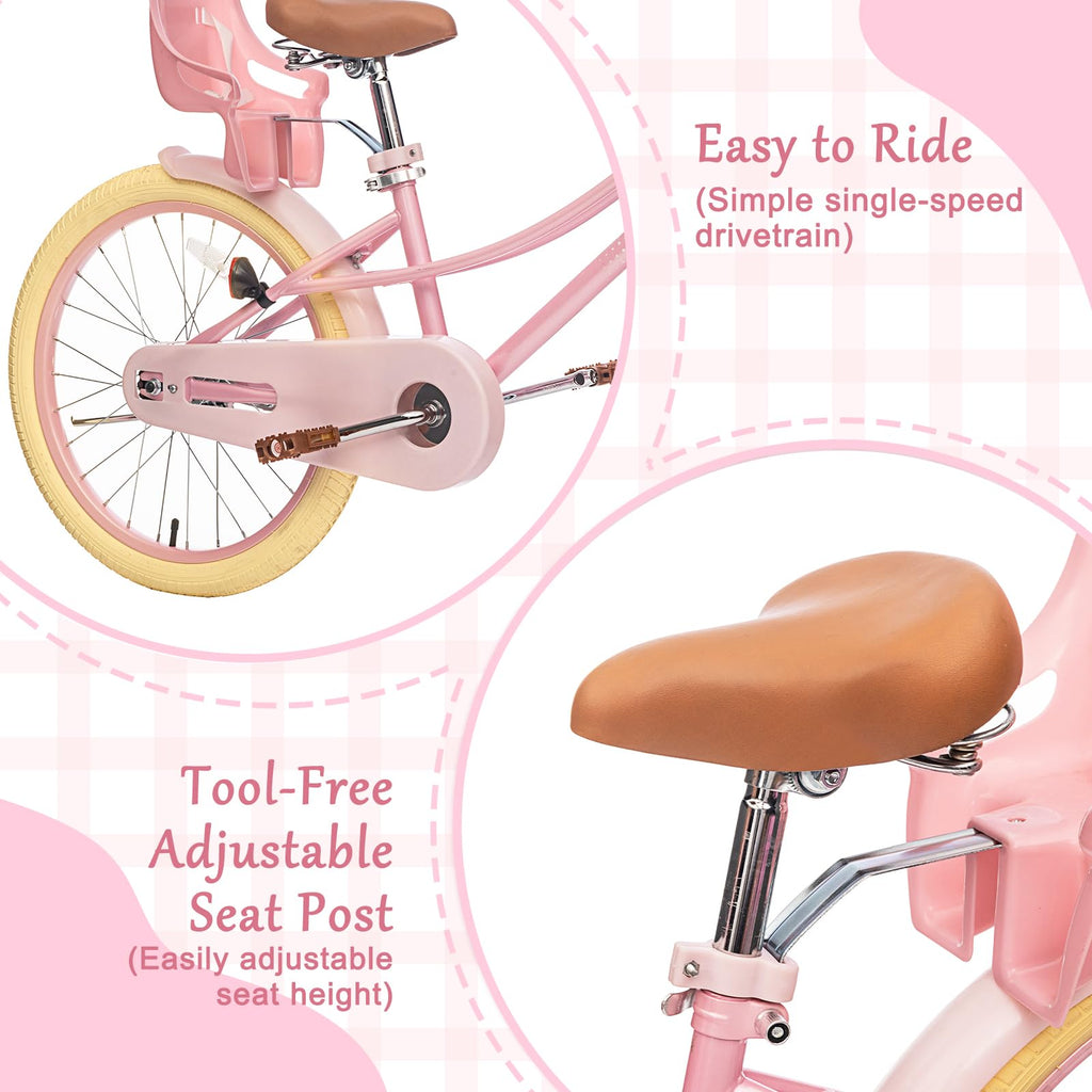 Glaf Girls Bike For 2-12 Years Old 12 14 16 20 Inch Toddlers And Kids Bike With Training Wheels & Doll Seat Girls Boys Bicycle,A