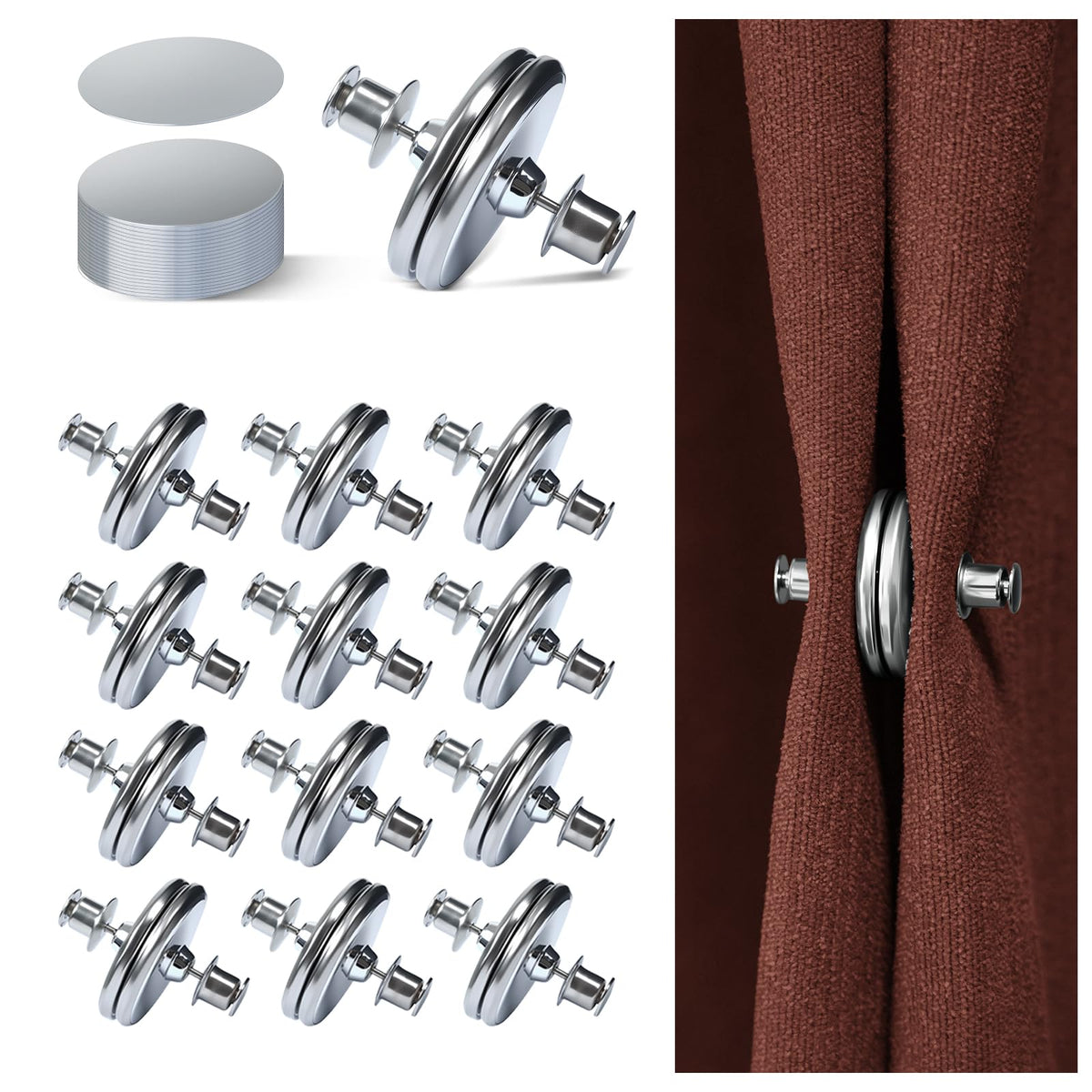 12Pairs Curtain Magnets, ZNJAVX Curtain Magnets Closure with 12pcs SelfAdhesive Patch  Strong Magnetic Curtain Clips to Keep C