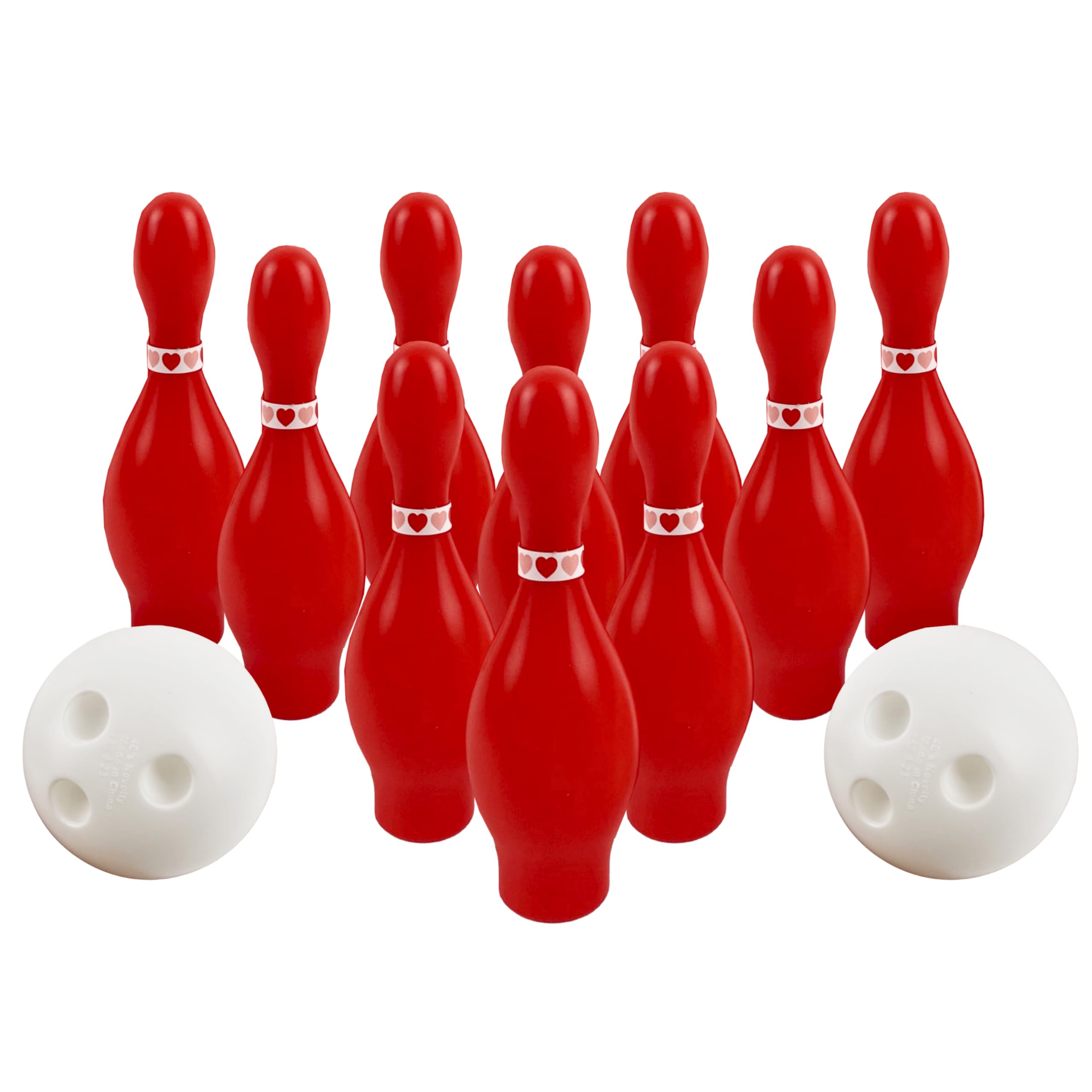 4E'S Novelty Valentines Day Bowling Game Set - 10 Red Pins, 2 Balls, Indoor/Outdoor Backyard Carnival Game, Classroom Valentine'