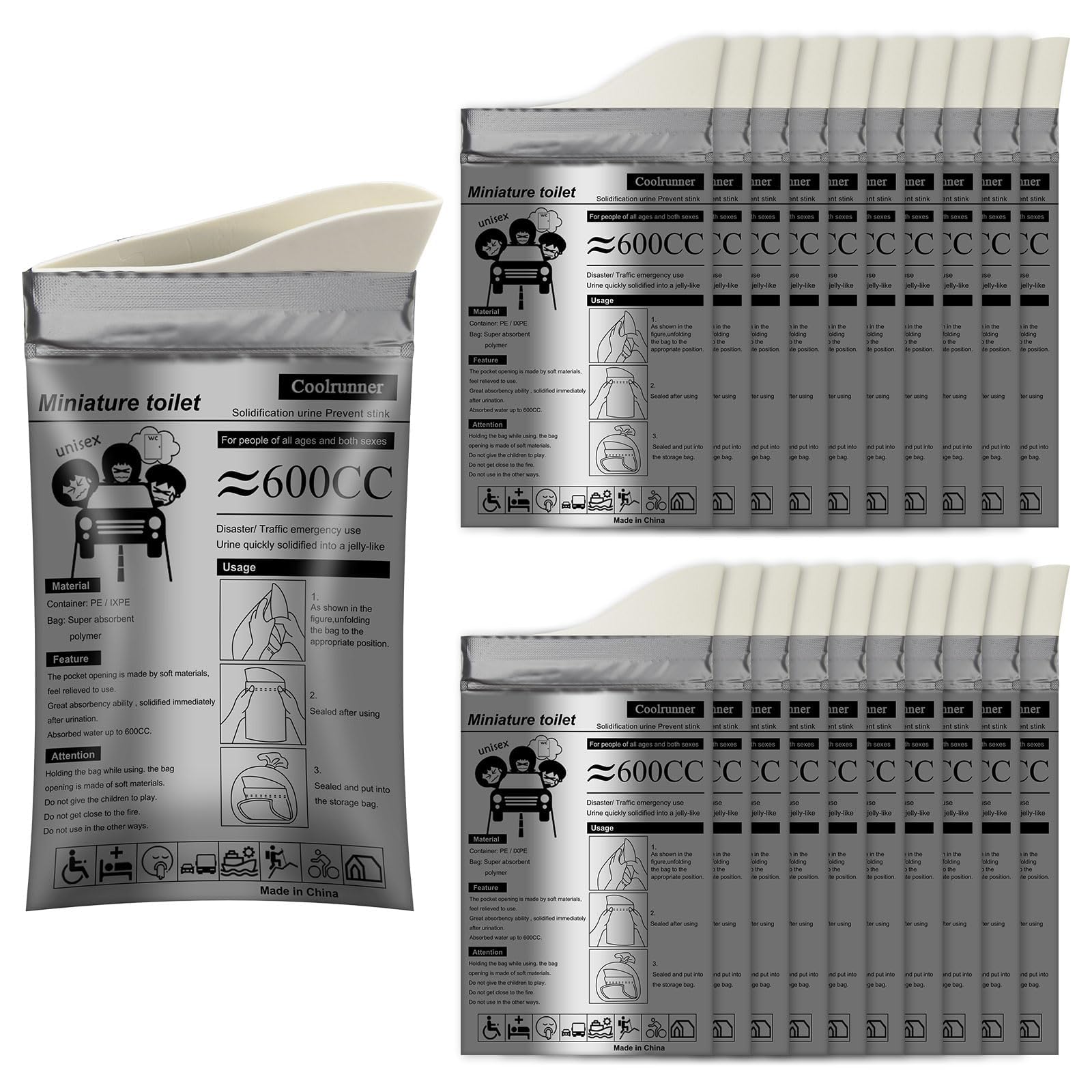 Coolrunner Disposable Urine Bags, 50 Pack Camping Pee Bags For Men Women, Disposable Urinals Vomit Bags For Travel Urinal Toilet