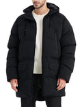 Rejork Men s Long Winter Coat Hooded Warm Quilted Jacket Water-resistant Cold Weather Parka Black M
