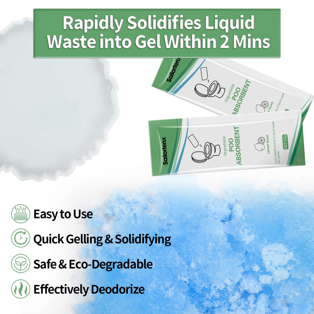 30 Pack Poo Absorbent For Portable Toilet, Camping Toilet Chemicals, Eco Degradable Absorbent Gel Liquid Waste Gelling And Deodo