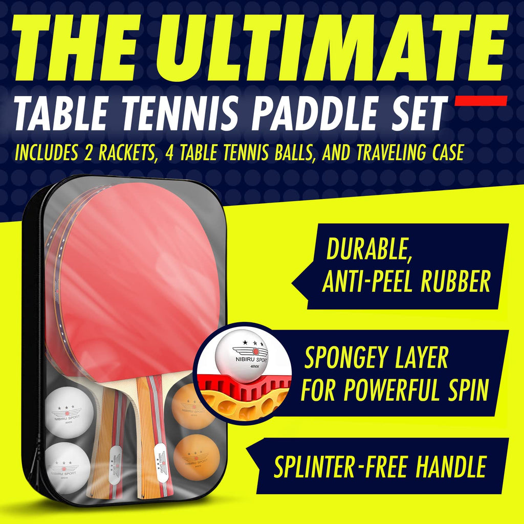 Nibiru Sport Table Tennis Paddles - Professional Ping Pong Paddles Set Of 2 W/ 4 Balls And Storage Case - Table Tennis Equipment