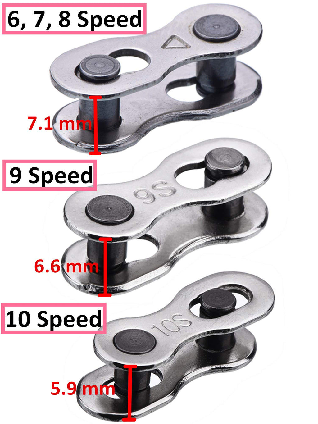 Hotop 8 Pairs Bicycle Missing Link For 6, 7, 8, 9, 10 Speed Chain, Silver, Reusable (9 Speed)